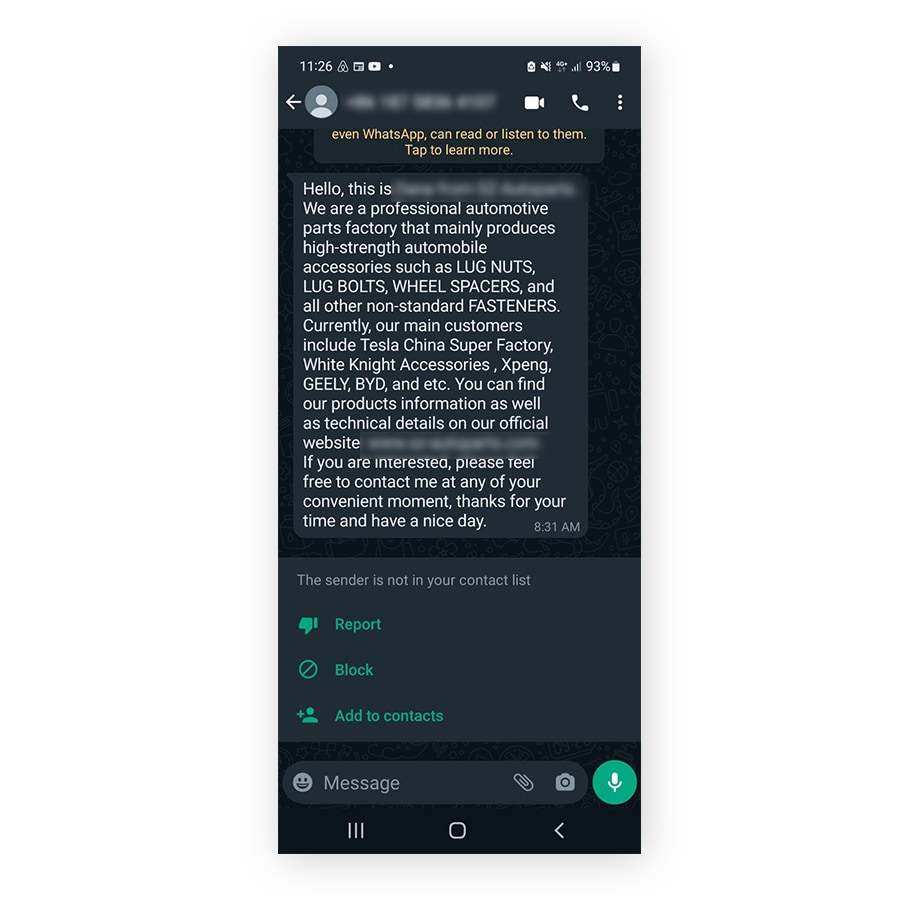  An example of a WhatsApp scam text with common signs to look out for.